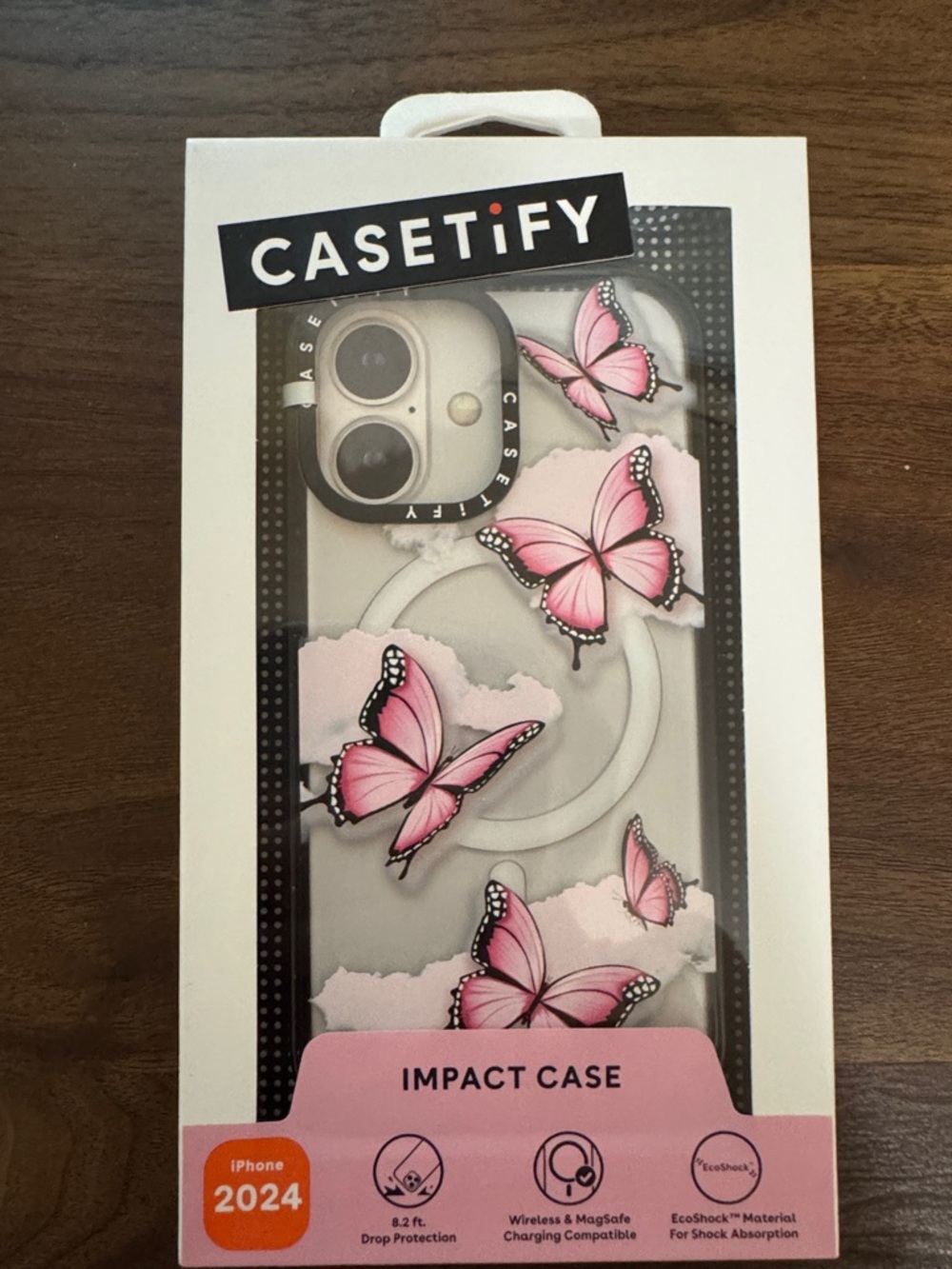 Casetify Pink Butterfly iPhone 16 Impact Case with MagSafe Ring